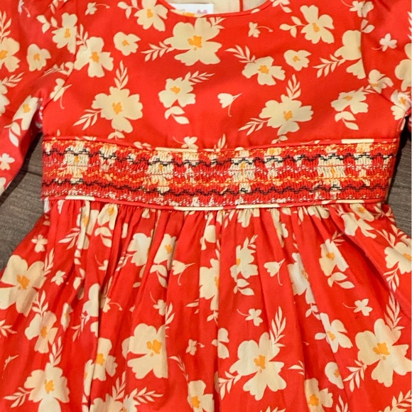 Bonnie Jean Girls 3T Orange and Yellow Floral Long Sleeve Smocked Dress - Picture 2 of 5
